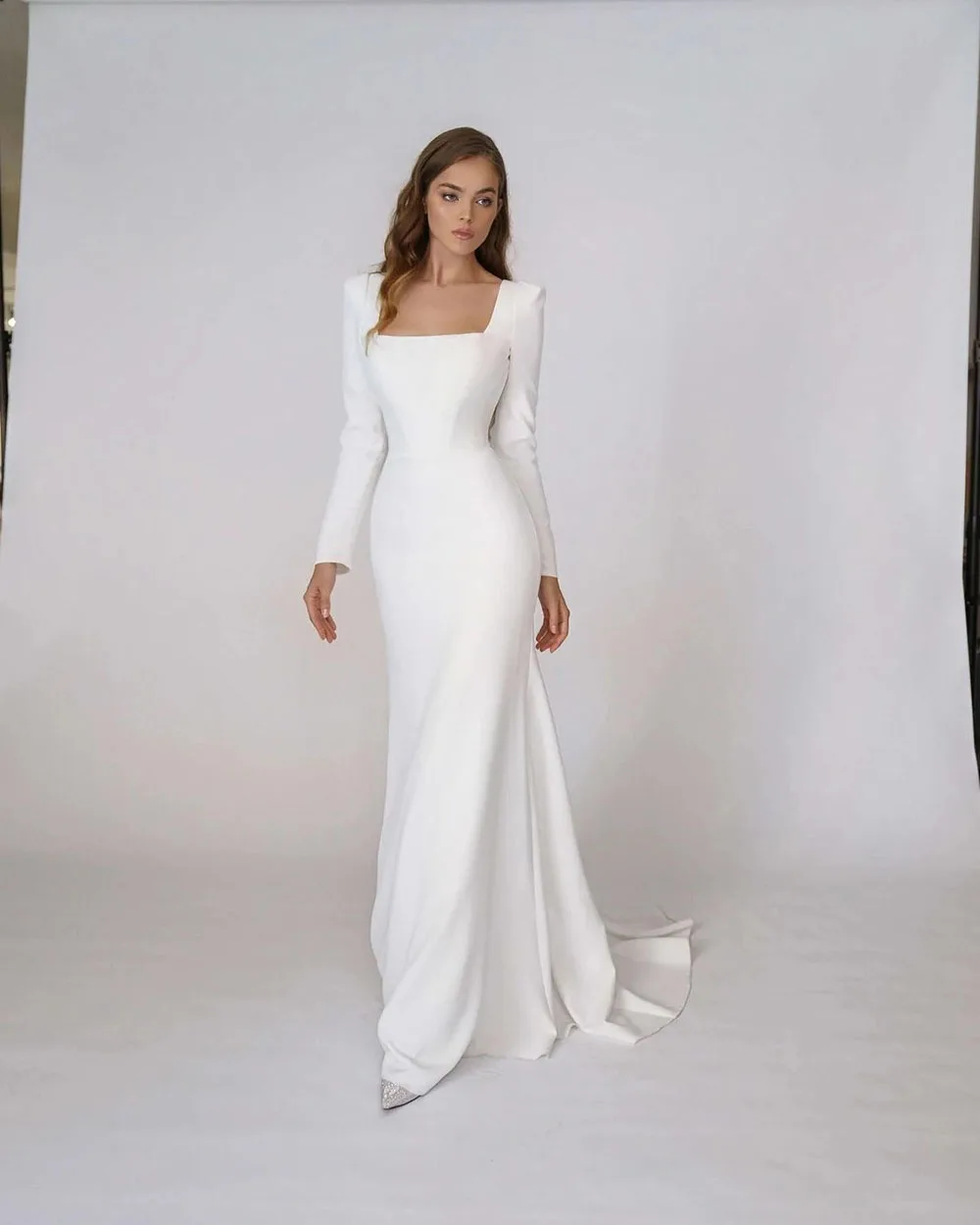 Vestidos de novia elegantes y sencillos de sirena, vestido de novia de manga larga con espalda abierta, vestido de novia árabe personalizado para mujer 2024