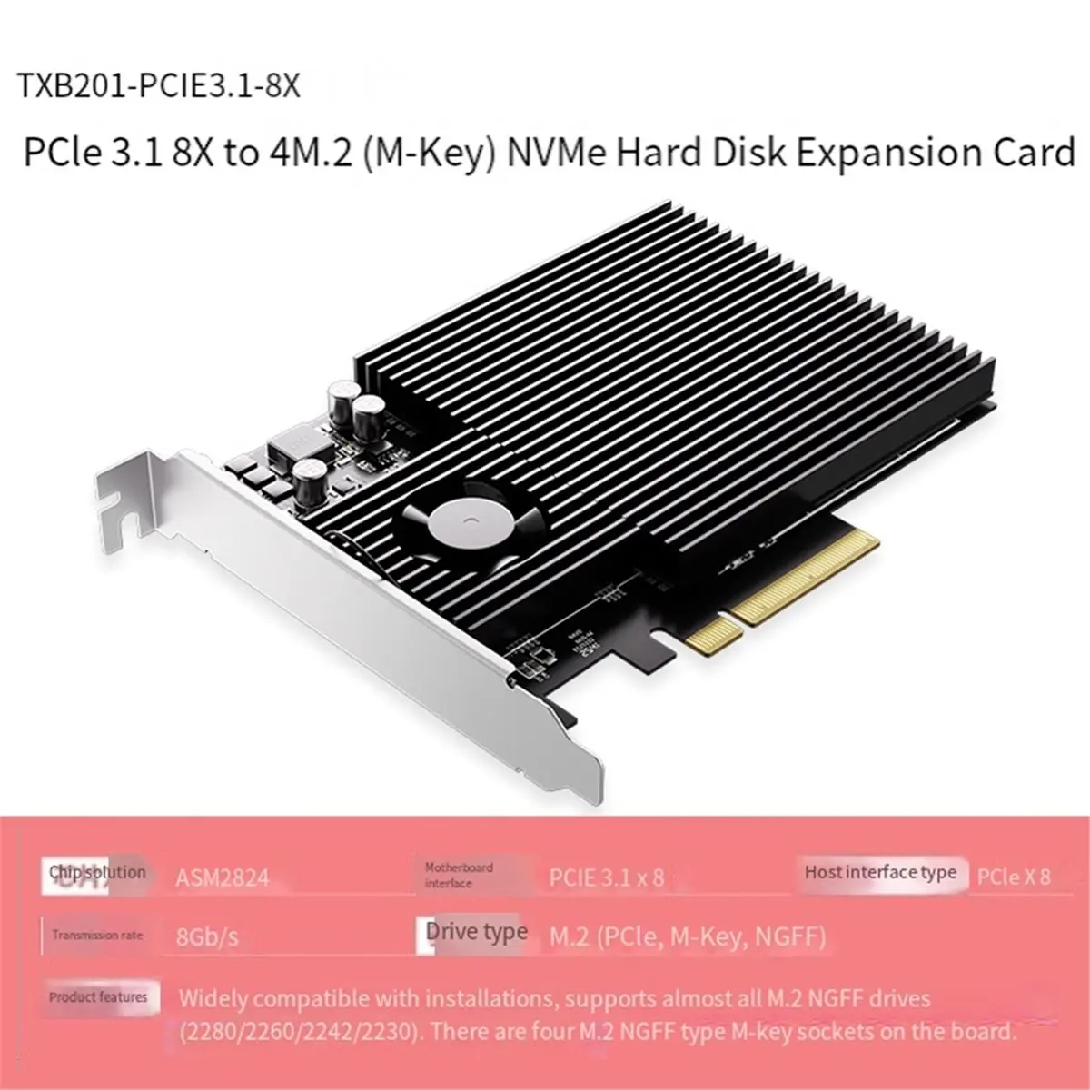 PCIe 3.1 X8 Expansion Card Quad M.2 NVMe SSD Switch Adapter PCIe 3.1 X8 to M.2 4/3.0 to NVMe Adapter Card