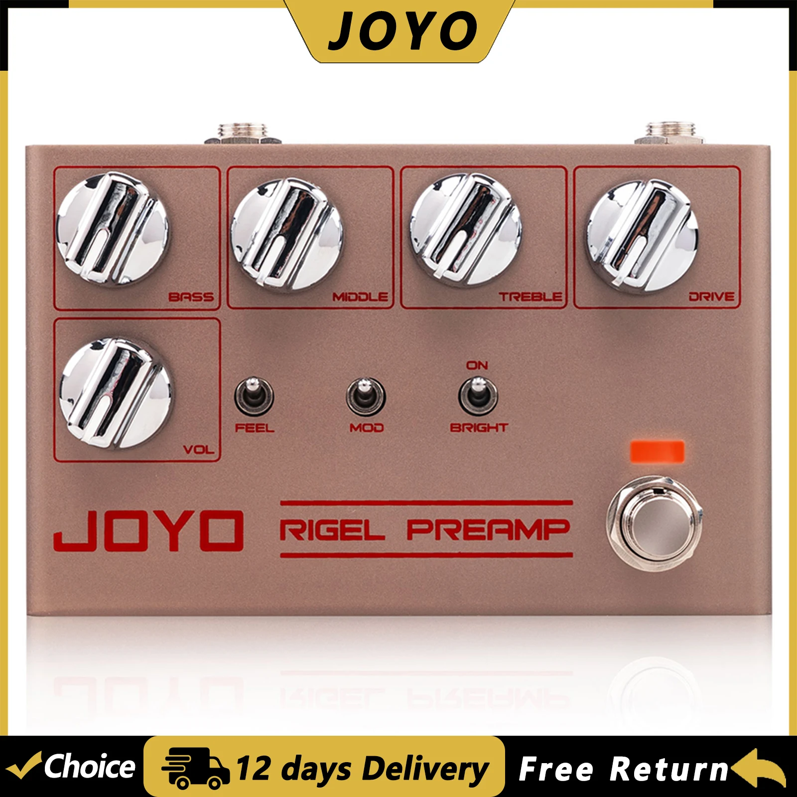 Pedal de Simulación de Preamplificador de Guitarra JOYO R-24 RIGLE, Preamplificador de Alta Ganancia, Control de Overdrive con Ecualizador de 3 Bandas, Efecto con Tono Limpio y Futurista