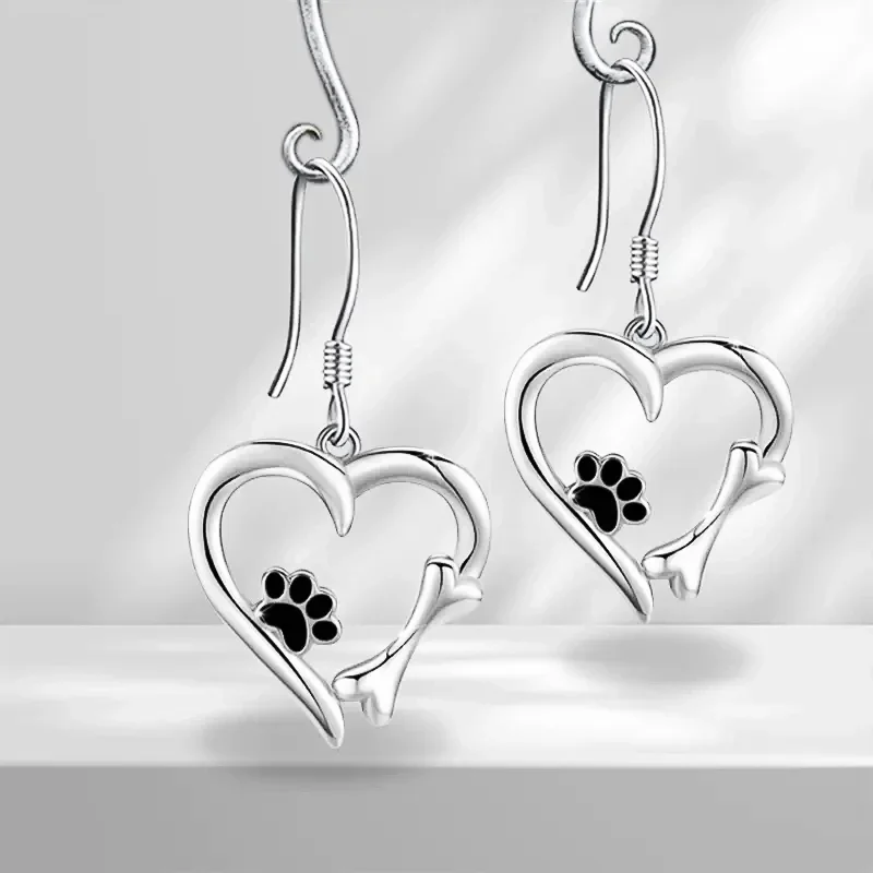 CAOSHI Unique Heart Shape Women Pendant Earrings Creative Cute Dog Footprint Design Silver Color Jewelry Daily Wear Accessories