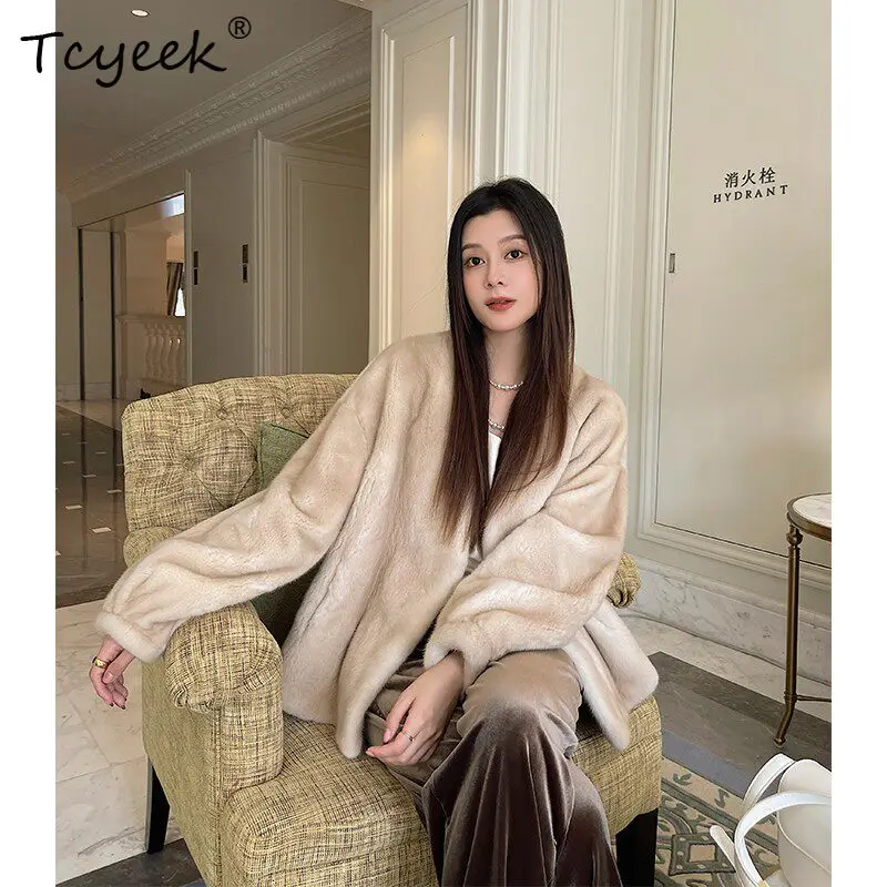 

Tcyeek Natural Mink Fur Coat Woman Clothing 2026 Warm Elegant Womens Coats Fashion Real Whole Mink Winter Jacket Пальто Женское