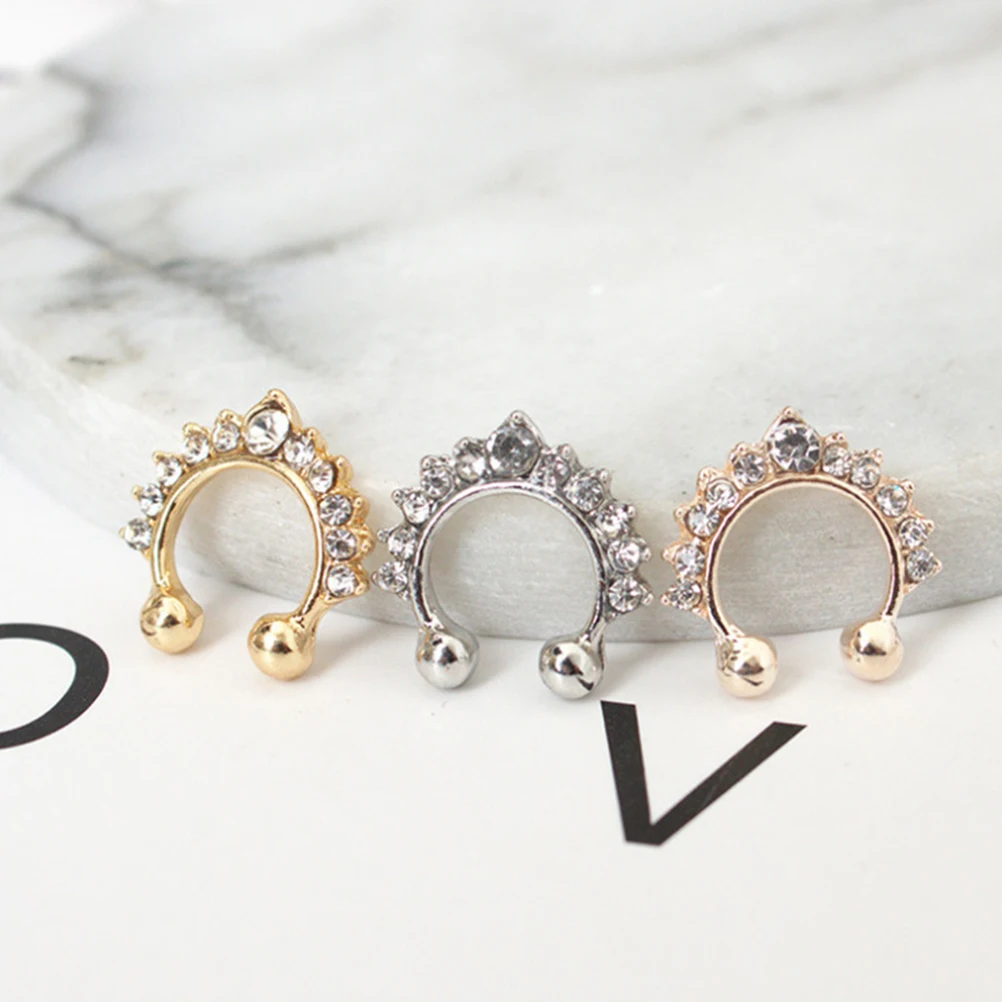 

Fake Septum Nose Hoop Rings Zircon Crystal Alloy Artificial Golden Piercing Body Jewelry