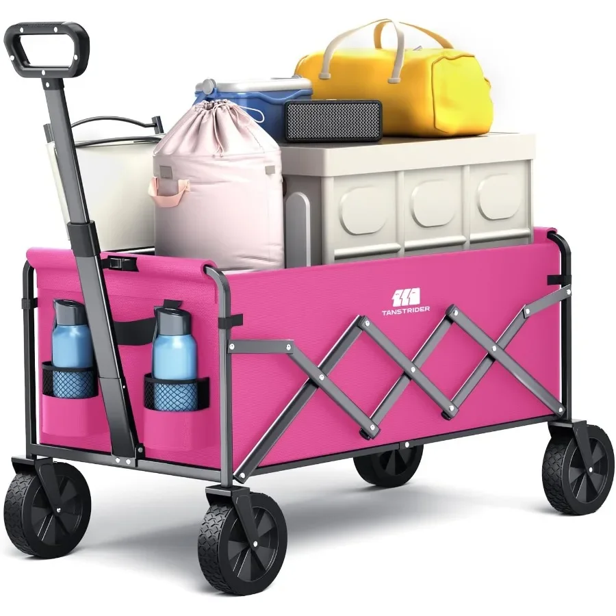 

Collapsible Folding Wagon Heavy Duty Pink Foldable Wagon Cart with Wheel Lightweight Utility Grocery Cart with 200lbs Weight Ca