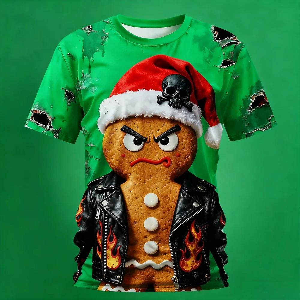 

Christmas Gingerbread 3d Printed Men's Short-sleeved T-shirt Festival Party Men's Clothing Couple Outfits Family Gathering