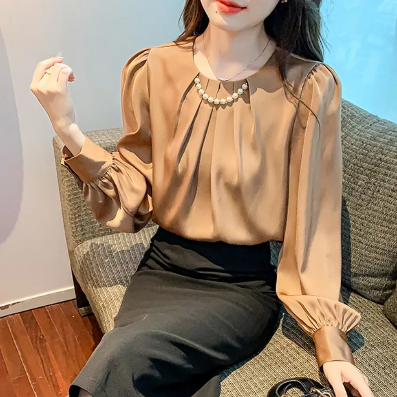 Kantooroutfits Ronde hals Vrouwelijke tops Formele elegante jeugdoverhemden Chique, mooie fijne slijtage om damesoverhemd en blouse te werken