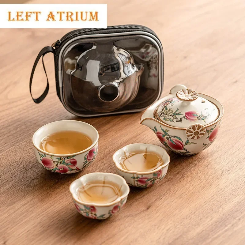 

Крем Ru Kiln Розовый Цвет Девять Персикового Чайный Набор Zen 1 Горшок 3 Чашки Чайник Портативный Путешествия Пикник Кемпинг Пакеты Ремесло Подарки