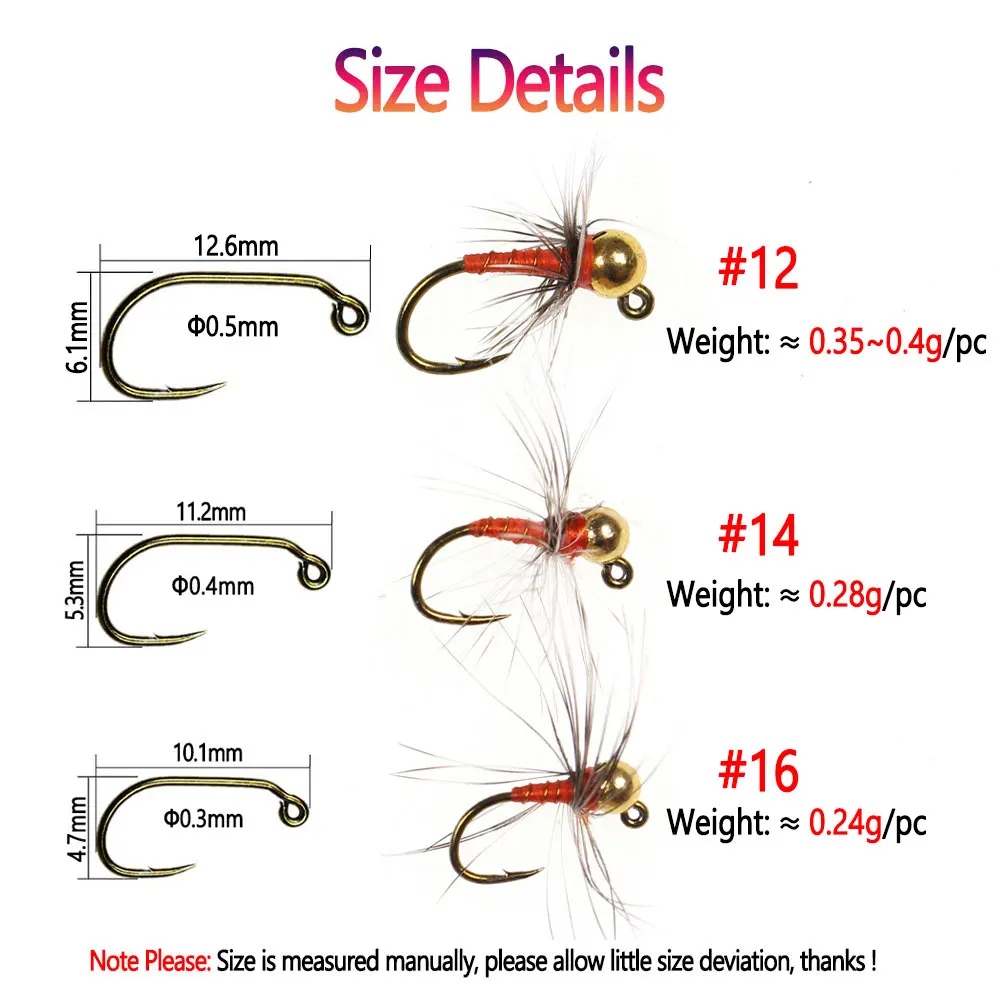 Bimoo 6pcs #12# 14 #16 Tungsten Bead Head Grizzly Hackle Jig Nymph Fly Fast Sinking Barbed Wet Euro Nymph Fly Trout Fishing Lure