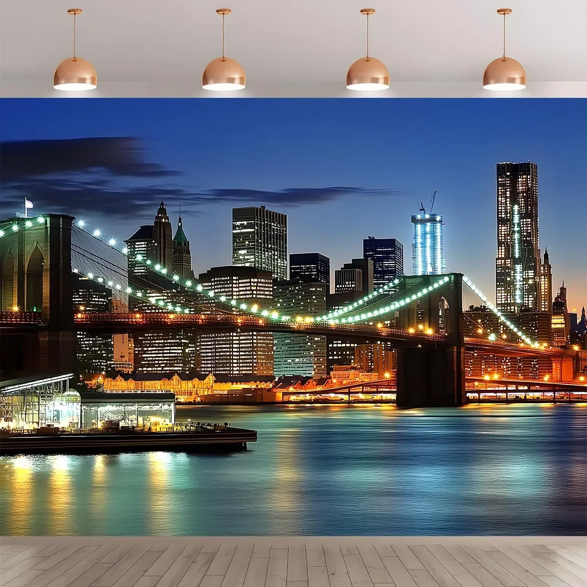 1 fondo de explosión de la ciudad de Nueva York y puente de Brooklyn de fibra de poliéster - pancarta de fotografía multifuncional