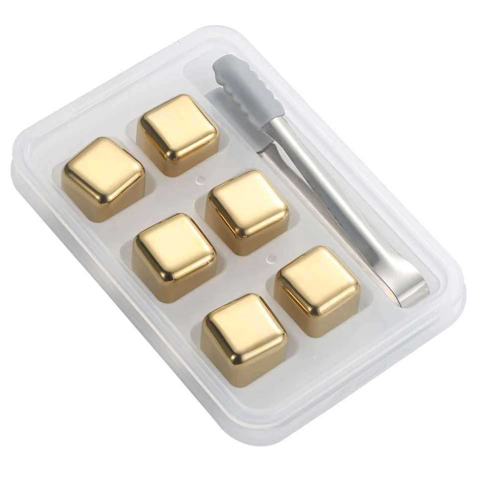 Portable Stainless Steel Ice Cubes Set Reusable Gold Chilling Stones for Whiskey Wine Cooling Cube Party Bar Tool