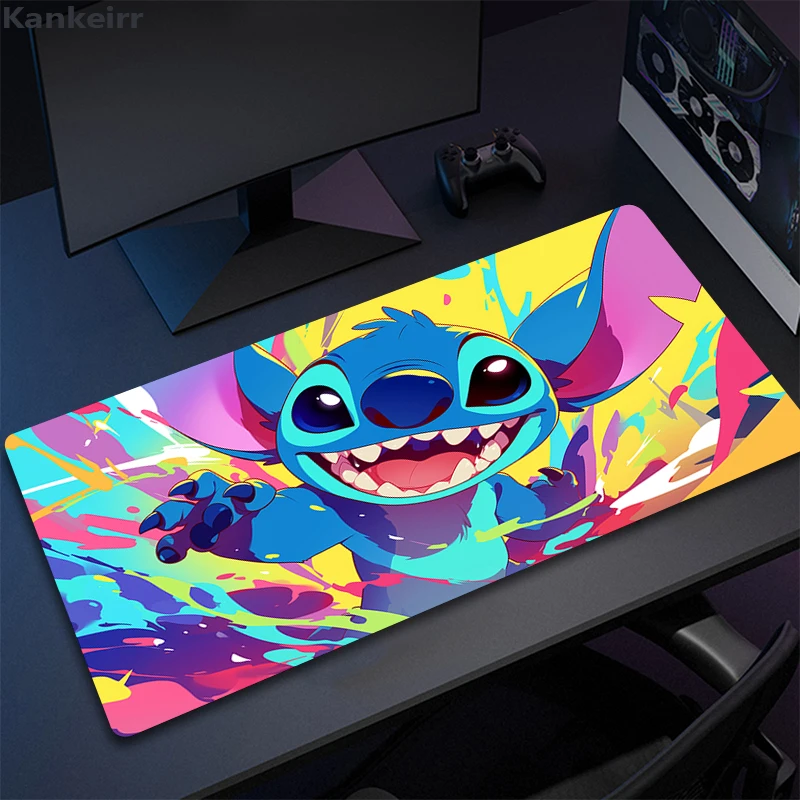

HD Print Kawaii Anime Stitch Коврик для мыши 900x400 мм ПК Нескользящий скоростной мягкий настольный коврик Компьютерный геймерский замок с кромкой клавиатуры Милый коврик для мыши