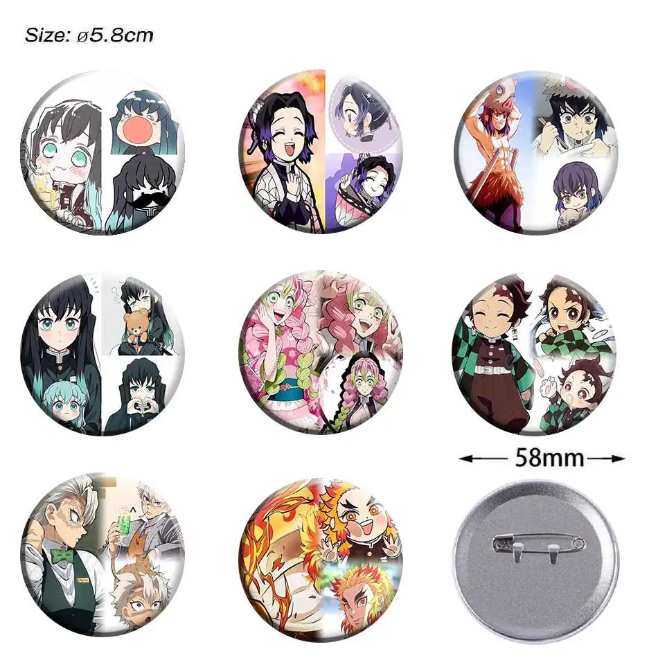 

Значки-броши 58 мм с аниме-персонажами Demon Slayer для рюкзаков, головных уборов, украшений, косплея, ручной работы, игрушки, подарки