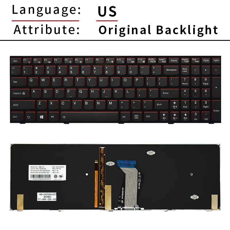 US-Laptop-Tastatur für Lenovo Ideapad Y500 Y500N Y500NT Y510p mit hintergrundbeleuchteter englischer rechtwinkliger Version