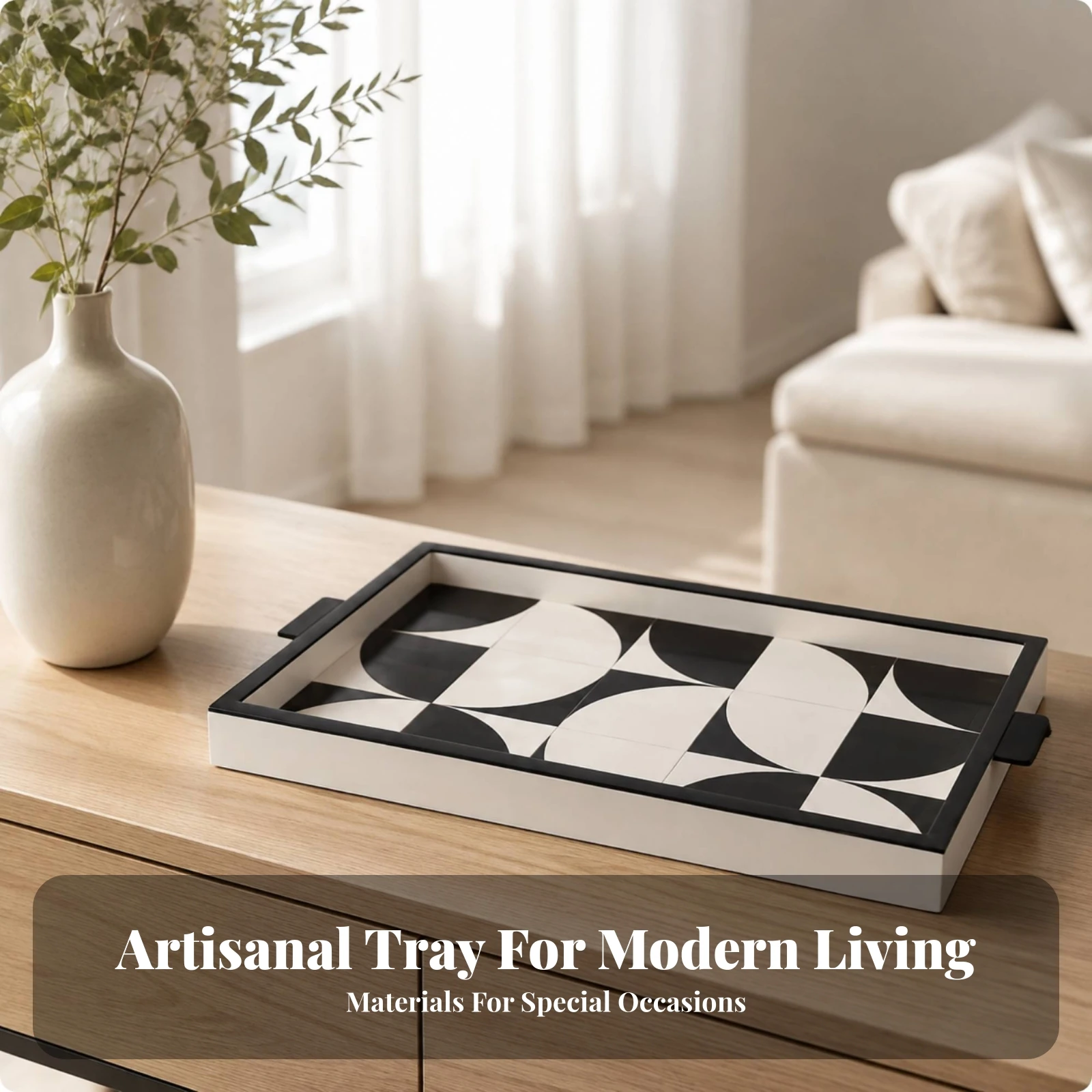 Artisan-Made Decorative Serving Tray Polished Countertop Organizer Tray Sturdy Long-Lasting for Home Display, Entertaining