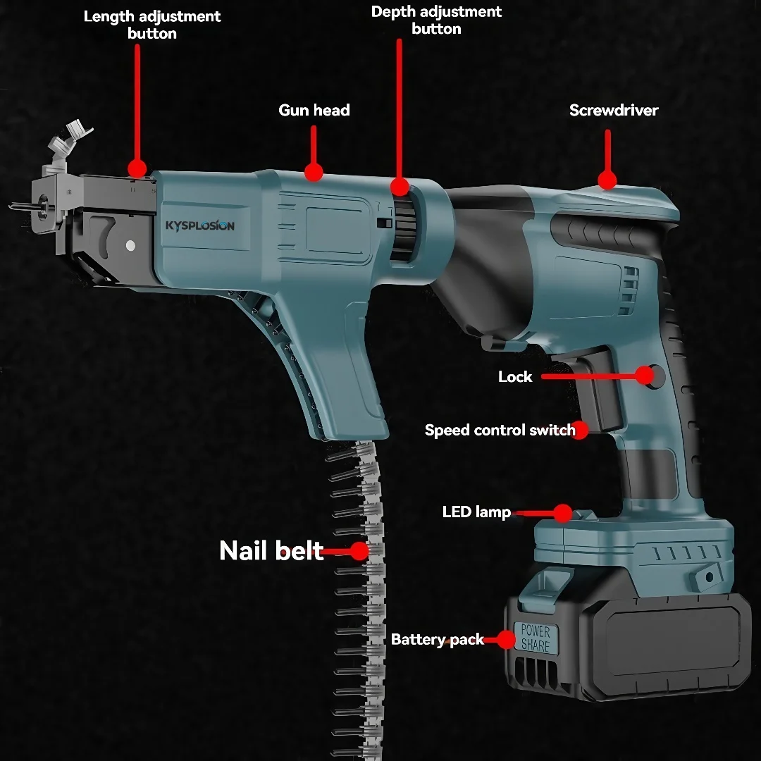 2in1 Brushless Electric Lithium Screwdriver Strip Screw Gun Dual Function pistol fixing nails in the wall For Makita 18V Battery view 2