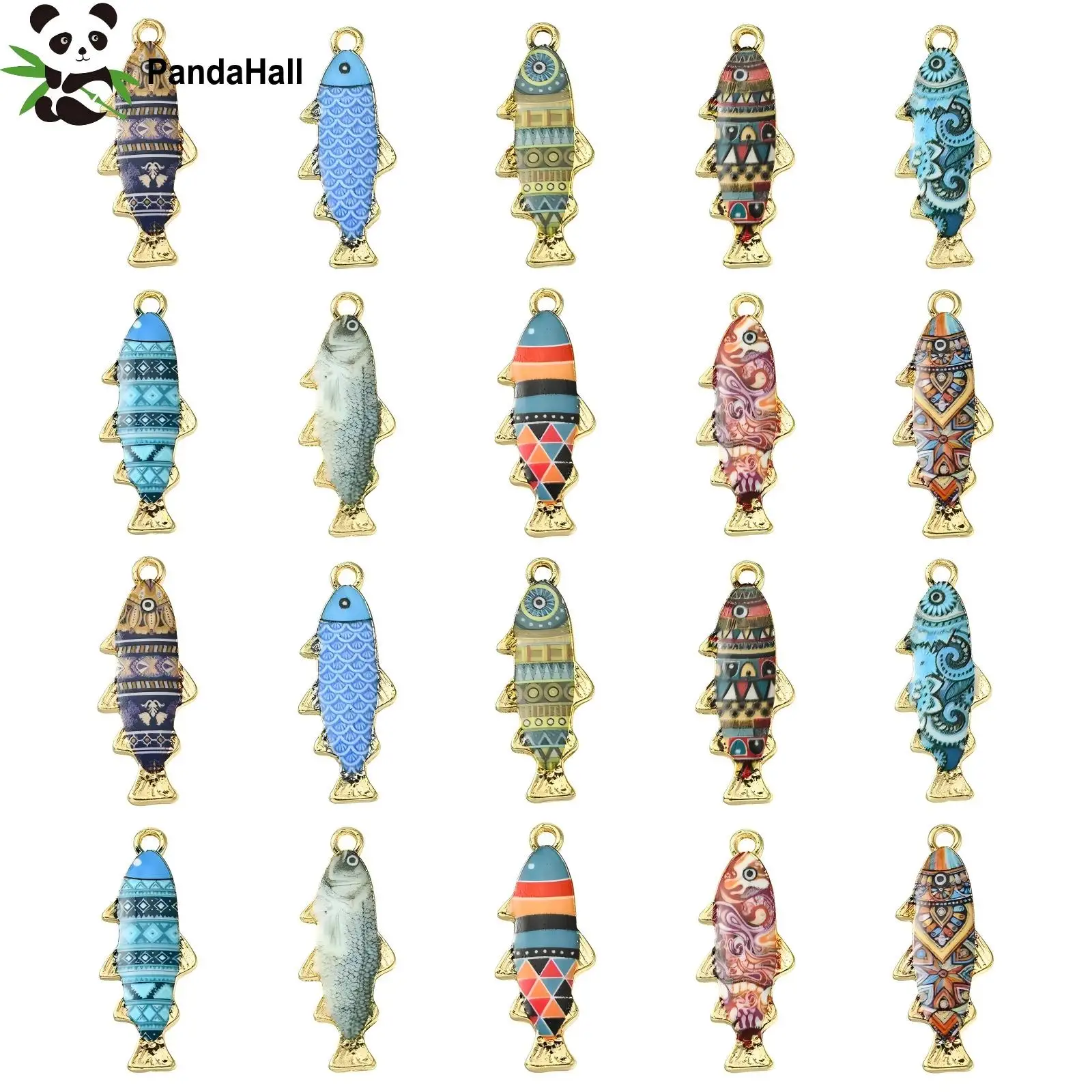 PandaHall 40Pcs 10 Styles Colorful Fish Charms Summer Ocean Pendants Aquatic Animal Charms for DIY Bracelet Necklace Making