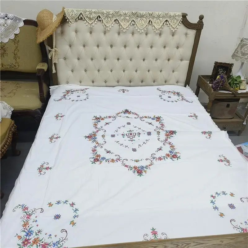 

Вышитое хлопковое покрывало 960D для двуспальной кровати, белое, 2x2, B205, китайский стиль, тонкая поверхность, для повседневного использования, с вышивкой крестиком