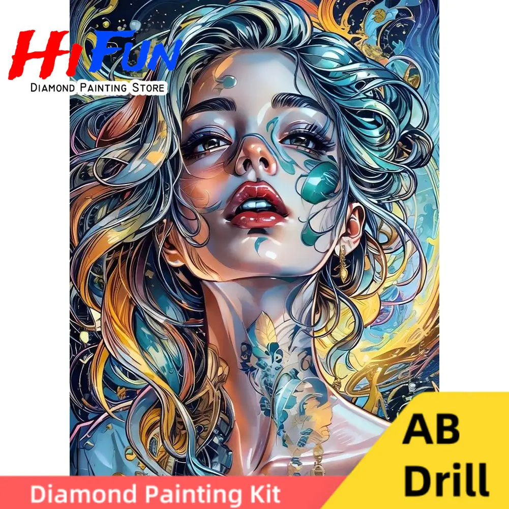 

Glitter Woman Portrait AB Drills Full Coverage Diamond Mosaic Painting Art Fashion Girl Cross Stitch Diy Gift Home Decor