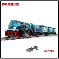 MOC City Blue Comet Steam Locomotive Model Building Blocks Vintage USA Heavy Railway Train Bricks Vehicle Toy Adult Gift