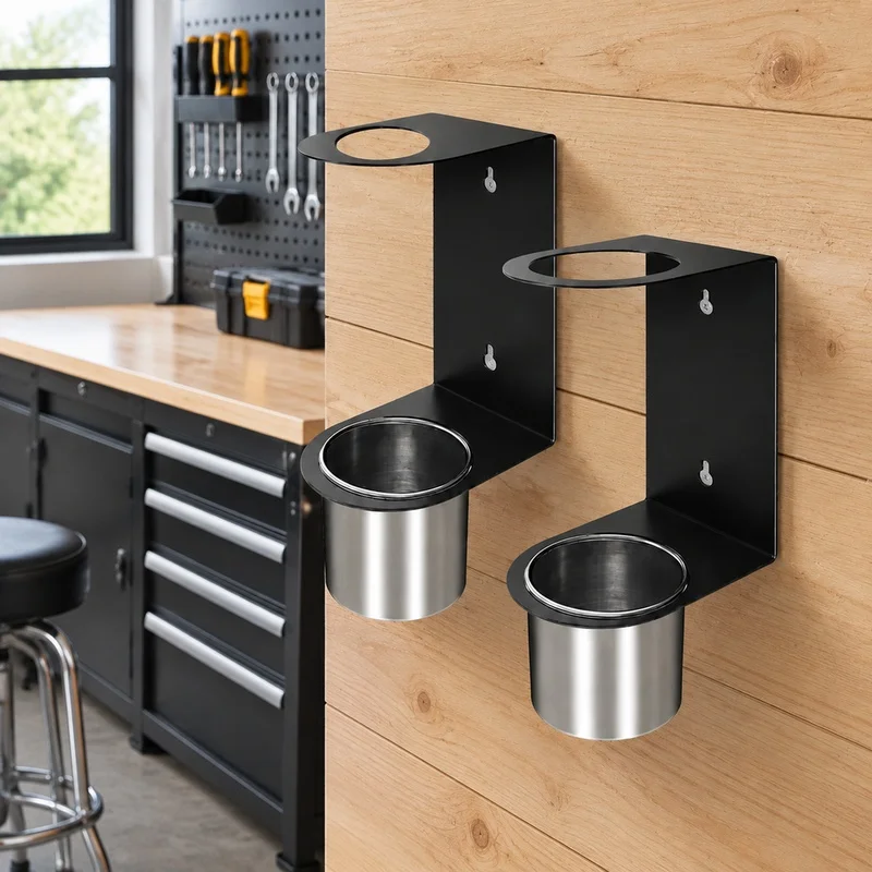 Pair of Wall Oil Funnel Racks with Removable Drip Trays for Workshop and Garage Storage