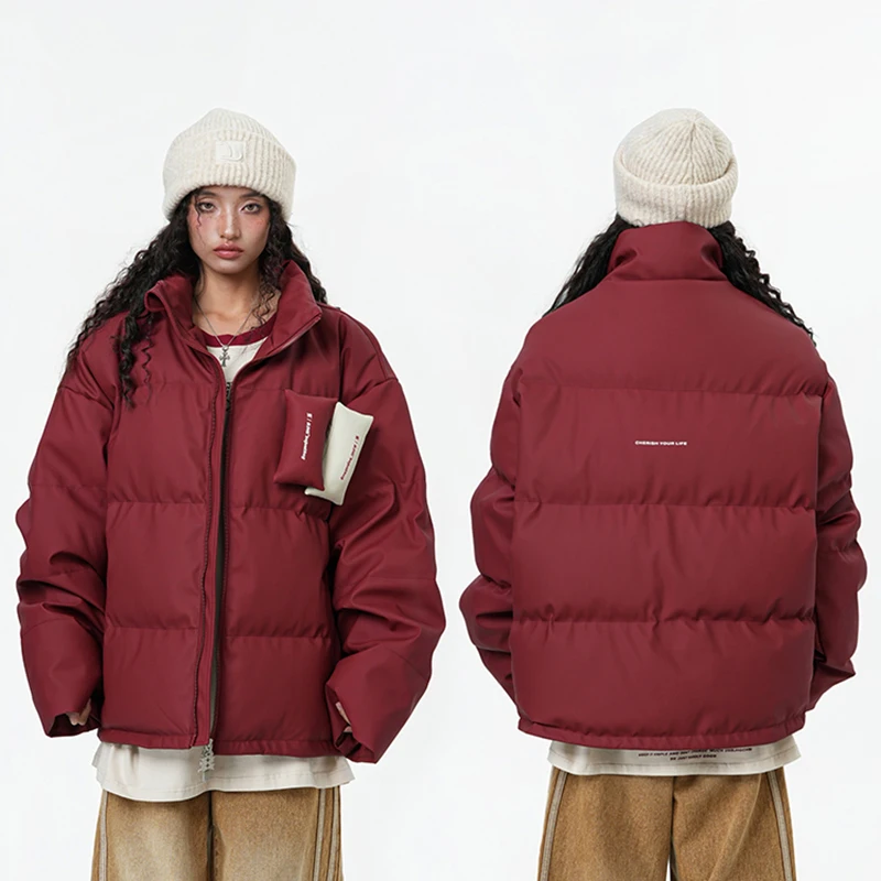 Jaqueta puffer vintage feminina, design de zíper de gola alta, casaco acolchoado de algodão, outono e inverno, 2022