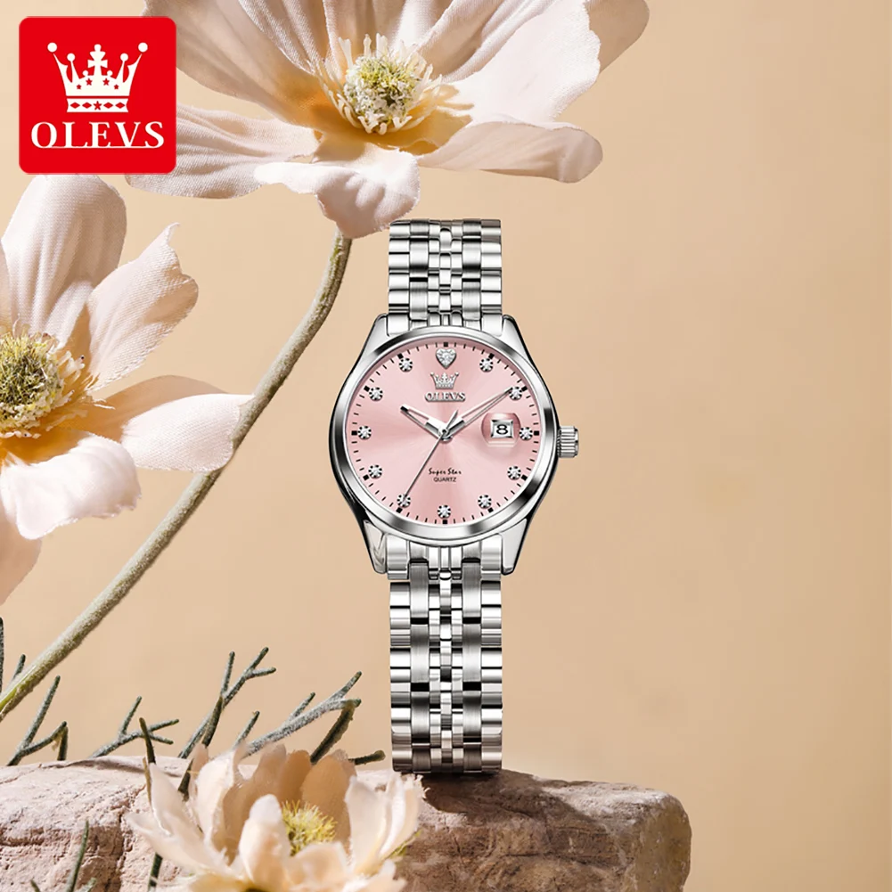 OLEVS 5649 Original Ladies Watches Luxury Elegant Waterproof Luminous Solid Steel Strap Woman Calendar Window Quartz Wristwatch