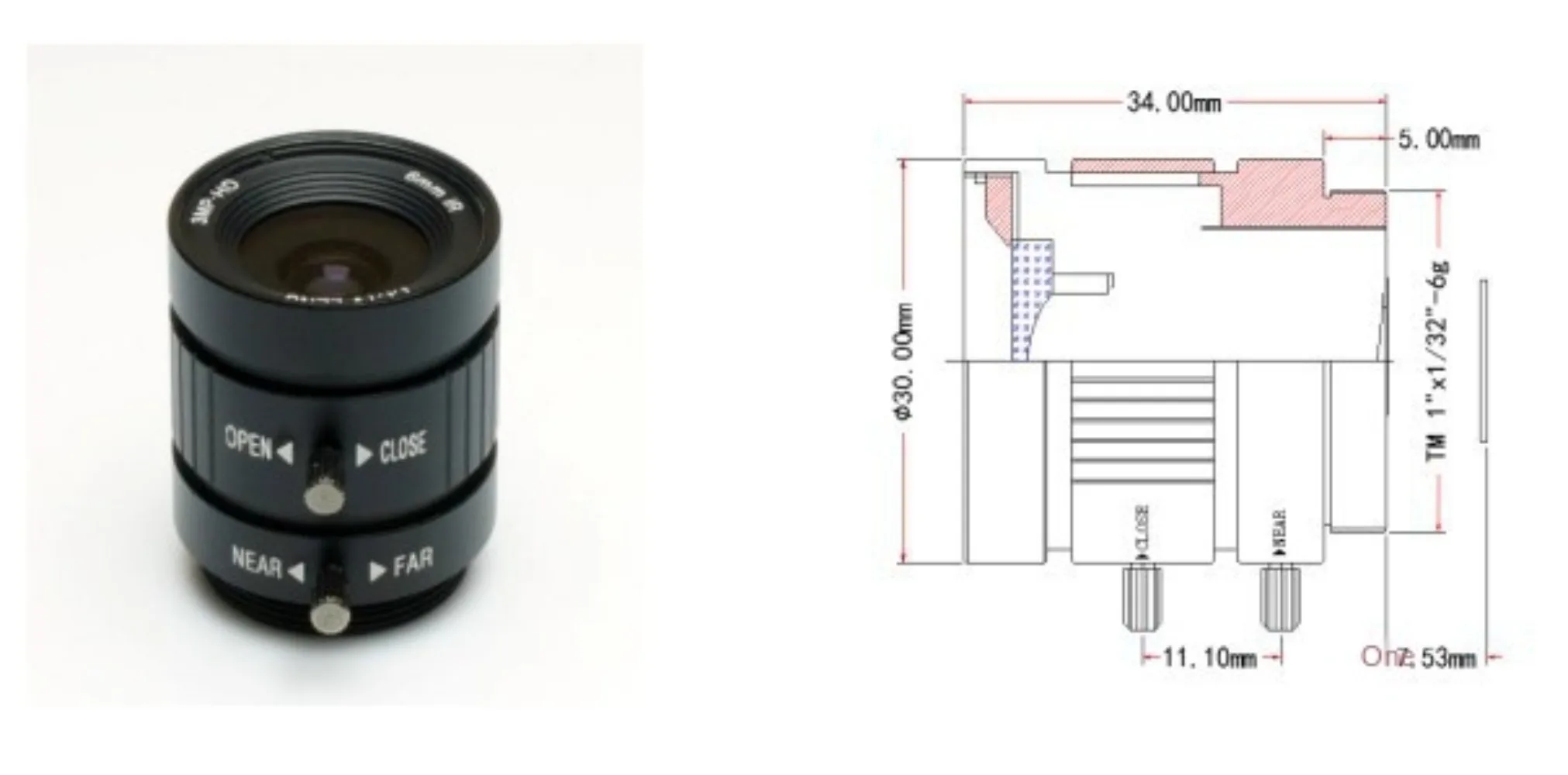 6mm 63 ° 1/2 Cs C Monture Objectif Manuel Ouverture de l'iris Format d'image Objectif industriel Objectif de caméra de sécurité CW-FM0614-3MP