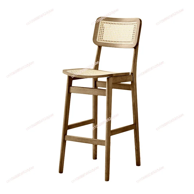 

Nordic Bar Stool Modern Minimalist Home Japanese Rattan Bar Stool Backrest Ins Style Café Bar