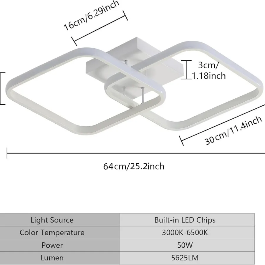 Dimmbare Deckenleuchte, ferngesteuerte Deckenleuchte 3000K-6500K, moderne quadratische LED-Deckenleuchte für Schlafzimmer und Wohnzimmer