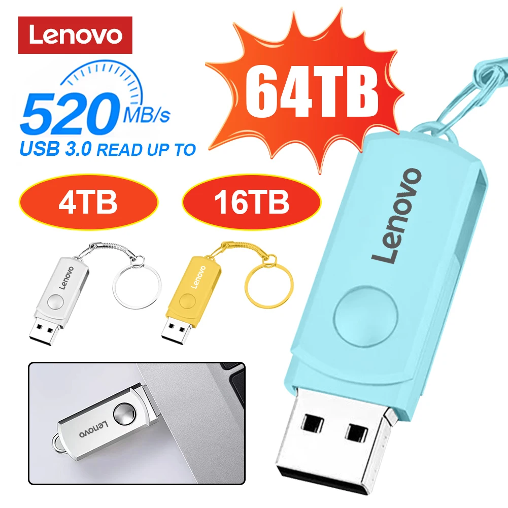 Unidad Flash USB 3,1 Original Lenovo, unidad de transferencia de alta velocidad de 64TB, dispositivos de almacenamiento impermeables de gran capacidad de 2TB, ordenador