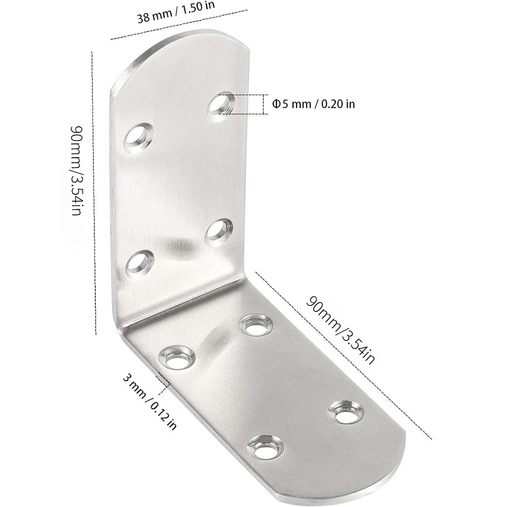 6Pcs Heavy Duty Stainless Steel L Bracket 90 Degree Angle Corner Support Bracket For Furniture Cabinet Shelf Wood Chair