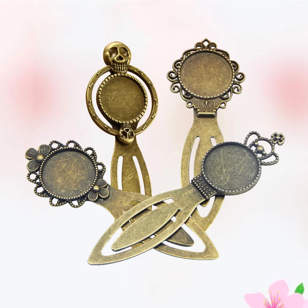 

4Pcs Retro Bookmark Base Trays with Glass Covers for DIY Jewelry Making Crafts Cameo Pendants Custom Resin Art Handmade Gift