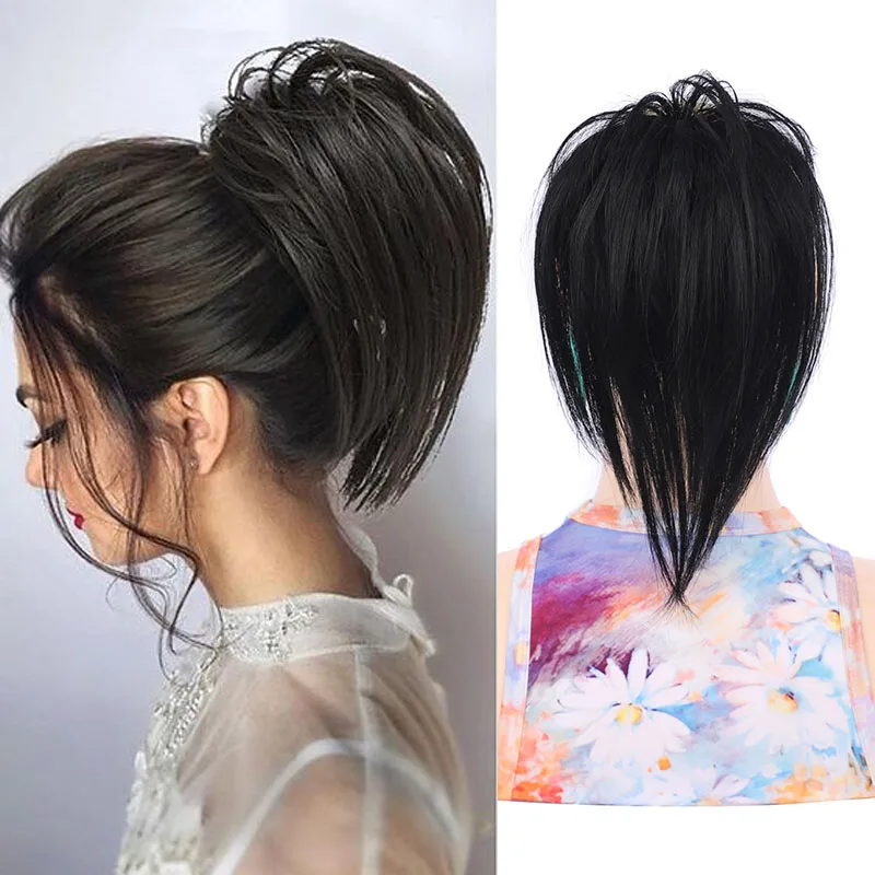 Short Clip on Hair Ponytail for Women Black Straight Fountain Ponytail Hair Extensions Natural Synthetic Half Tied Horse Tail