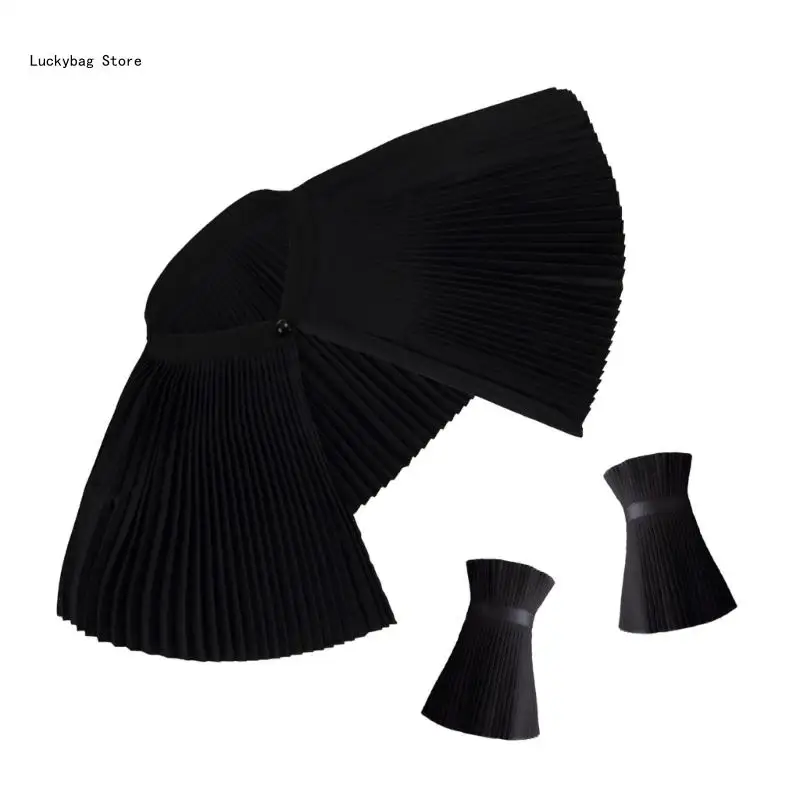 Vintage Pearls Pleated False Collar and Wrist Cuffs Set for Parties Accessories