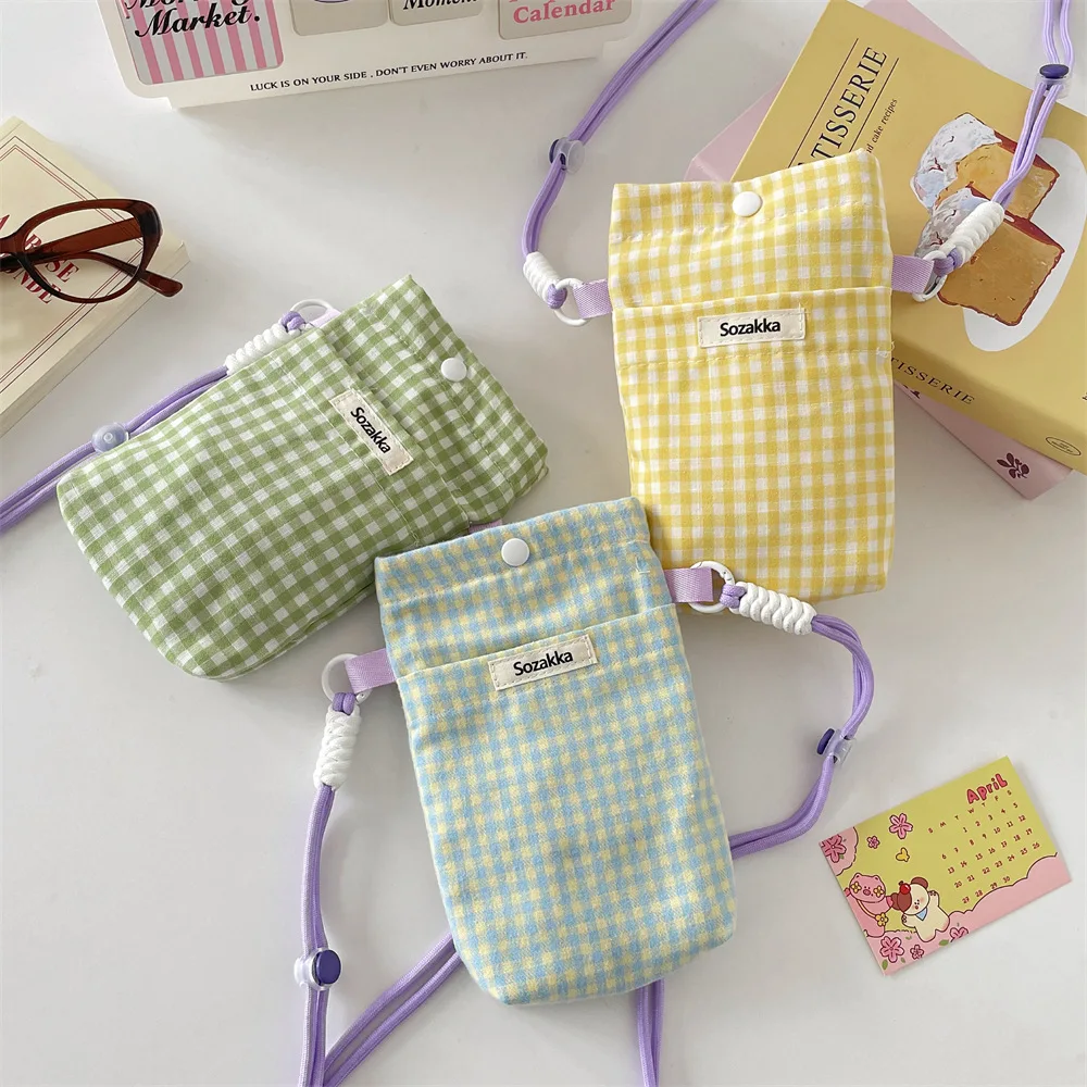 Bolsa para celular em forma de grade, bolsa de armazenamento diversa, bolsa para carregar chaves, mudanças e cartões, bolsa de pano pequena portátil