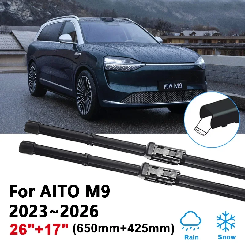 

26"+17" For AITO M9 Accessories 2023 2024 2025 2026 Car Front Wiper Brushes Window Wipers Blades Rubber Strip Tools Accessories