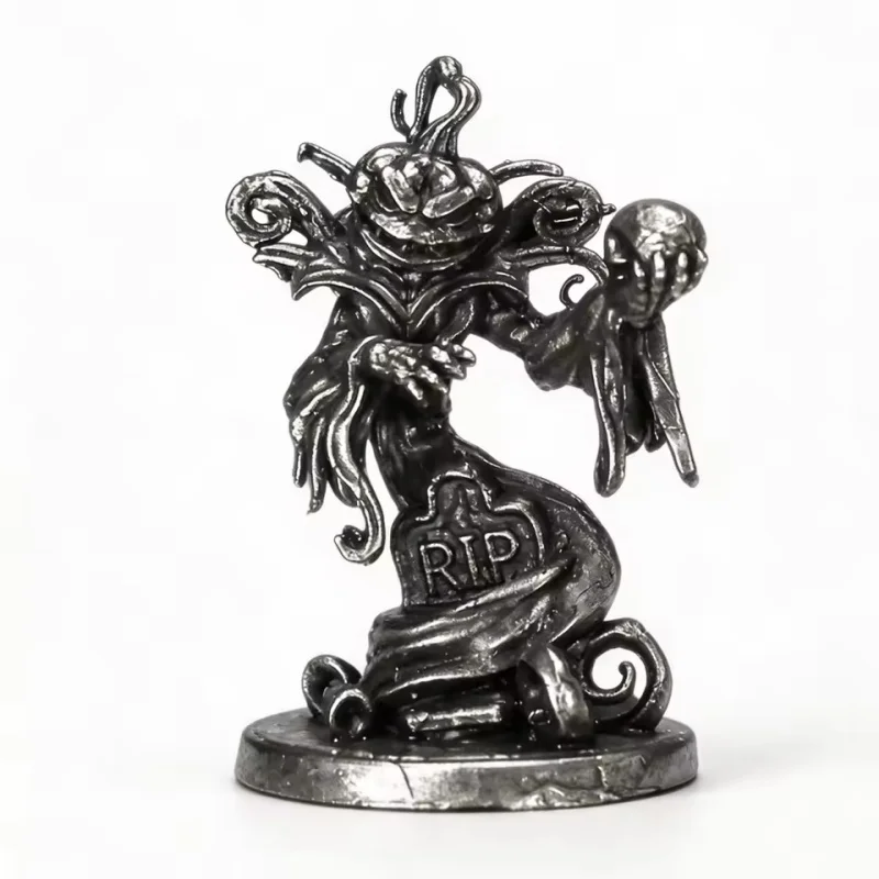 Metal White Copper Halloween Pumpkin Head Rider with Lantern Miniature Figure Tabletop Wargame Chess Piece Ornament