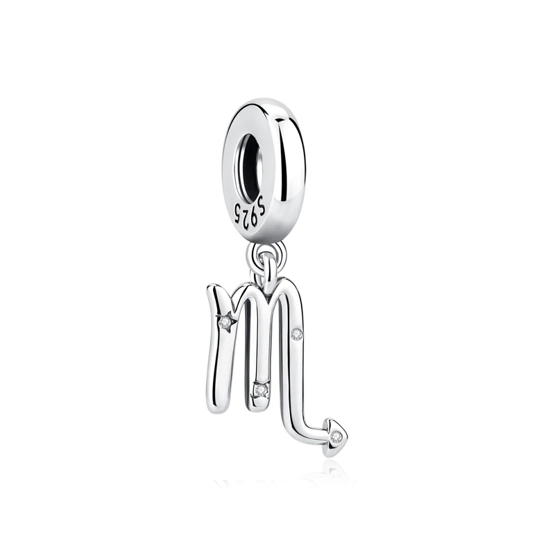 Original 925 Sterling Silber Charms Perlen 12 Sternzeichen A-Z Buchstaben Jungfrau Widder Passend für Markenarmbänder Halsketten Schmuck für Frauen