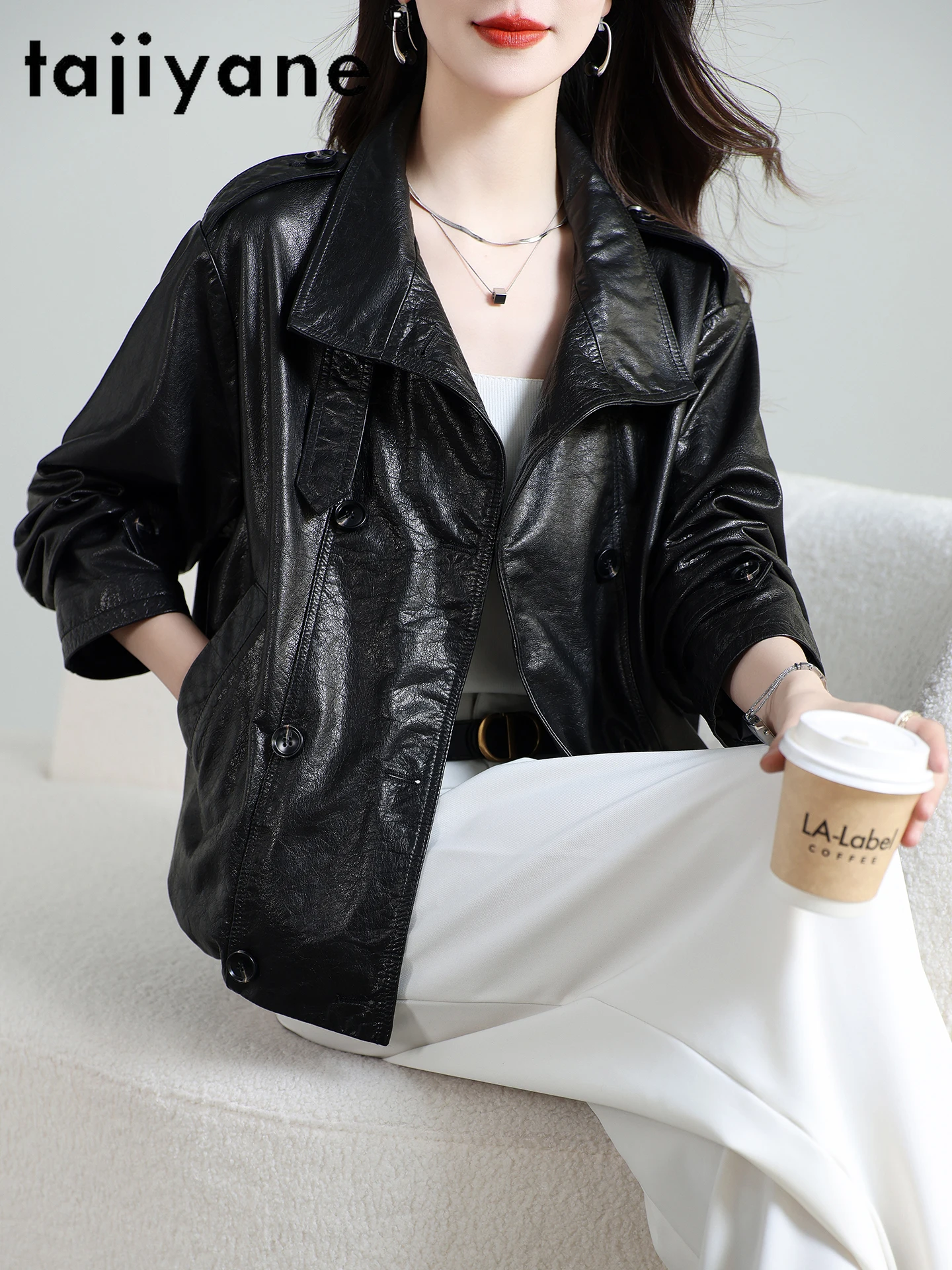 TAJIYANE 100 % Oberschicht-Rindsleder-Jacken für Damen, kurze Echtlederjacke, modischer Damenmantel, 2025, Herbst-Frau-Kleidung