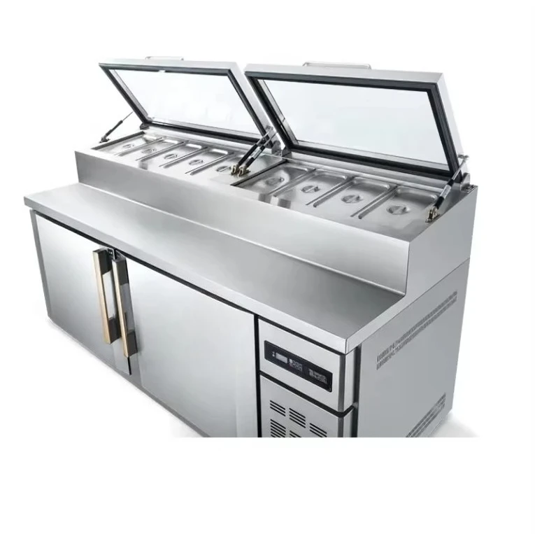 Factory direct sales pizza sandwich preparation table refrigerated commercial countertop salad refrigerator