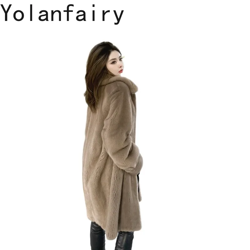 YOLANFAIRY Whole Mink Natural Real Velvet Coat Fur Jacket Mid-length Style Fashionable Winter Women's Clothing Пальто Зимнее