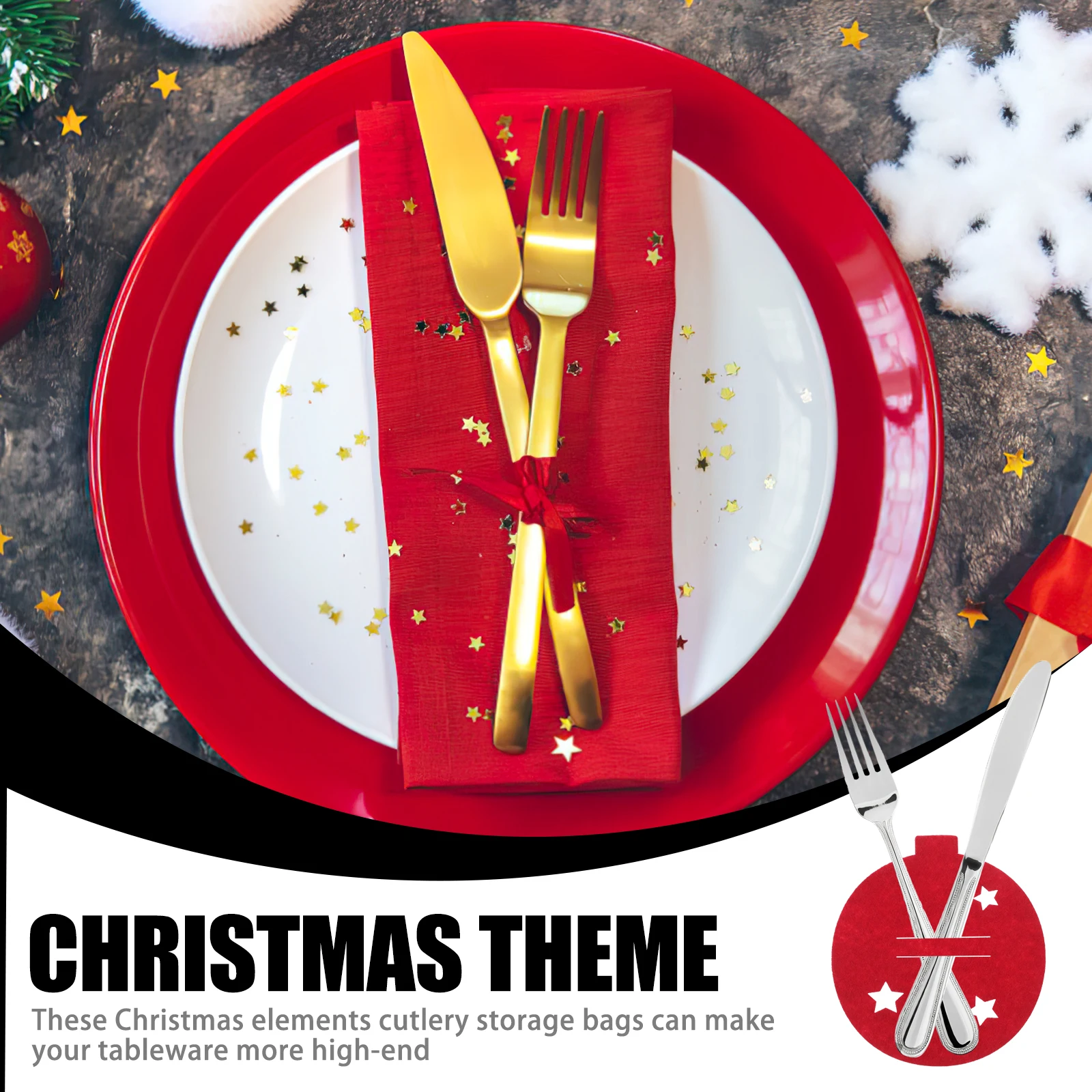 

8 Pcs Artificial Christmas Cutlery Set Decorations Felt Cloth Silverware Storage Bag