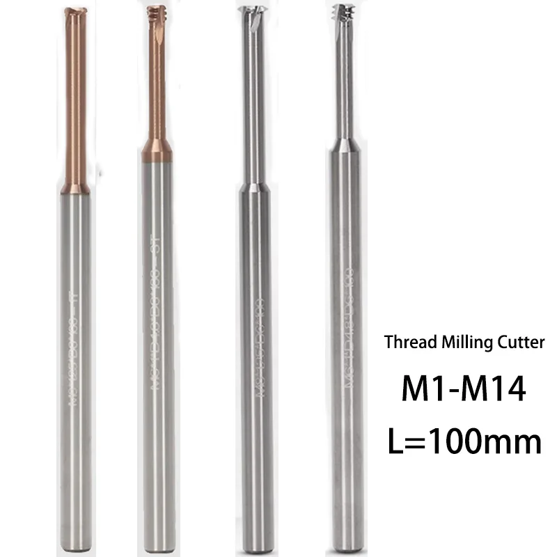 

CNC 60 HRC Tungsten Steel Single/Three Flute Fine Lengthen 100mm Thread Milling Cutter M1M2M3M4M6M8M10M12M14 For Aluminum/Steel