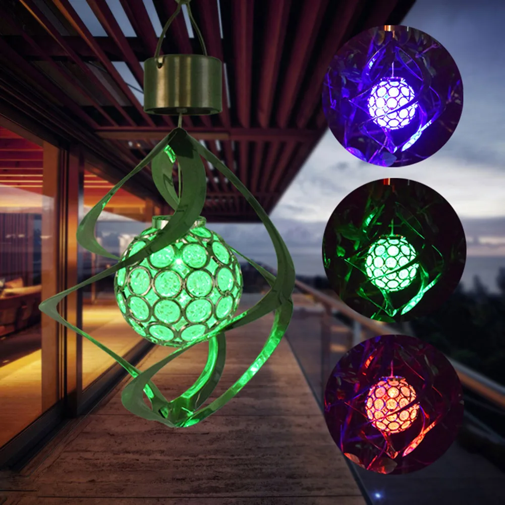 Outdoor Solar Wind Spinner Lamps Color Changing Hanging Wind Chime Lights for Home Garden Courtyard Lighting Decoration Ambient