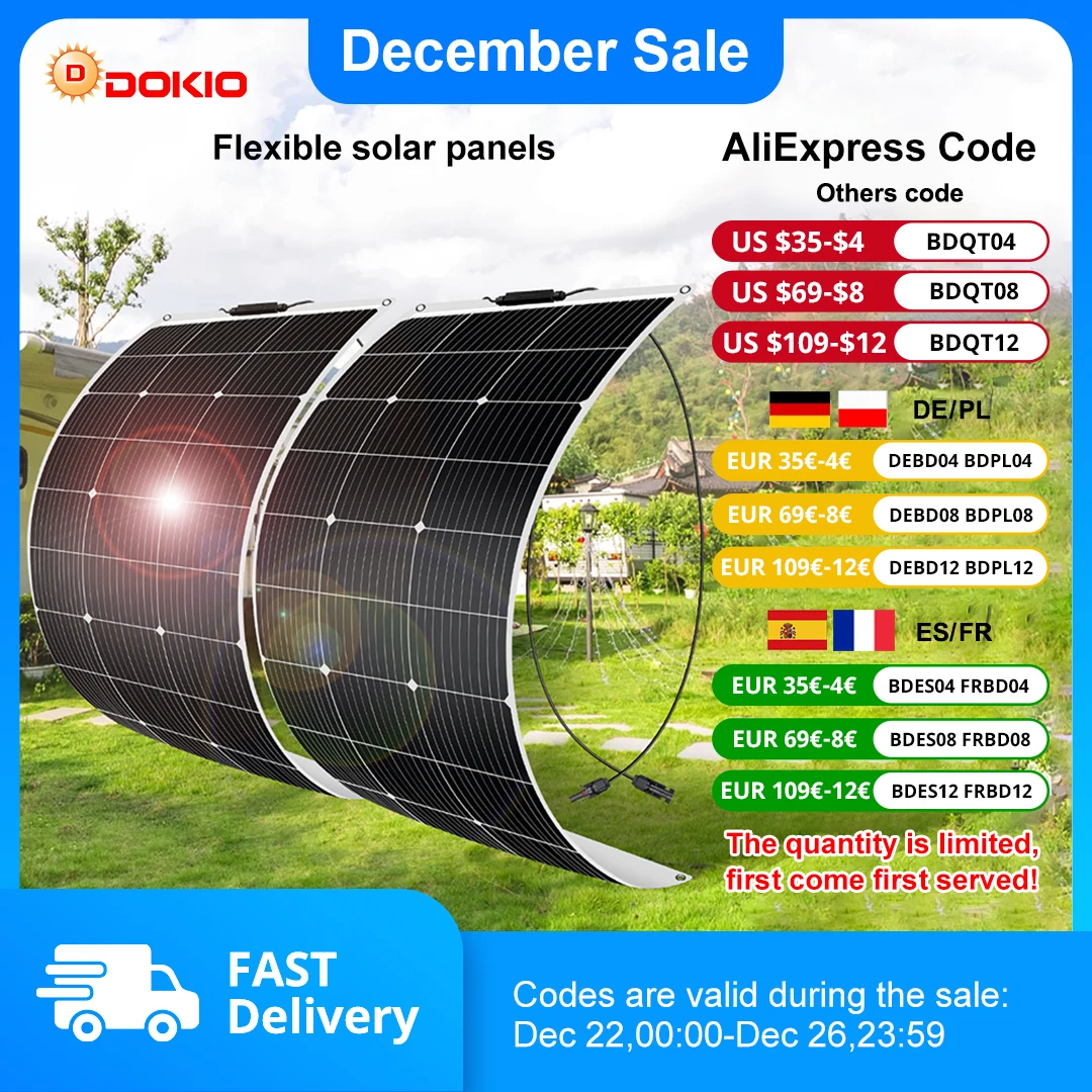 Dokio 18V 200W 200W Set Flexible Solar Panels Waterproof Monocrystalline