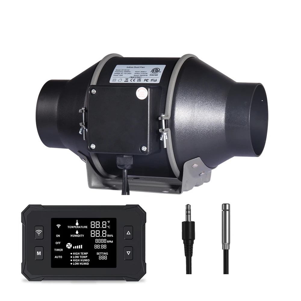 BAVAGREEN 100mm Inline Booster Duct Fan WIFI APP Smart Controller Low Noise EC Motor Ventilation Fan for Grow Tent Heating Cool