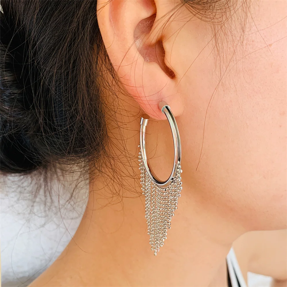 Fashion Circular 2024 Ear Jewelry Tassel Pendientes Modern Trending New Charm 1 Pair Of Women\'S Stylish Copper Fringe Earrings
