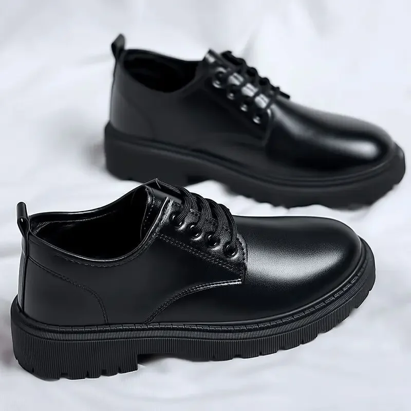 Men's autumn New Breathable and Waterproof Chef Shoes Korean Edition Versatile Thick Sole Casual Trendy Leather Board Shoes