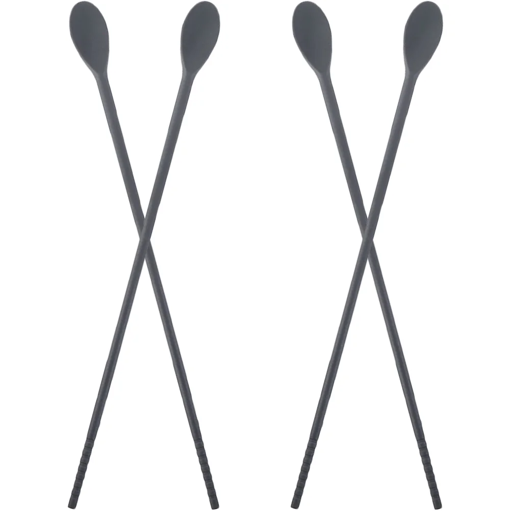 

2 Pairs Stirrers Silicone Chopsticks and Spoons Coffee Whisk Multi-function Cocktail Tablespoon Black Extra Large Serving