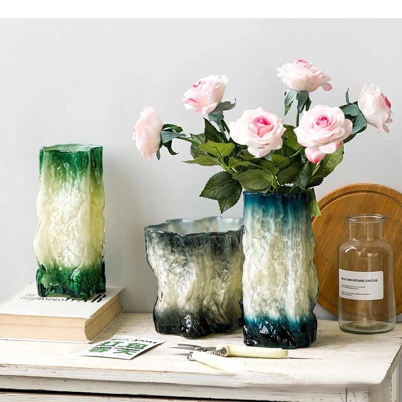 Glass Vase Gradient Color Irregular Rockery Flower Terrarium Floral Arrangement Accessories Home Decoration