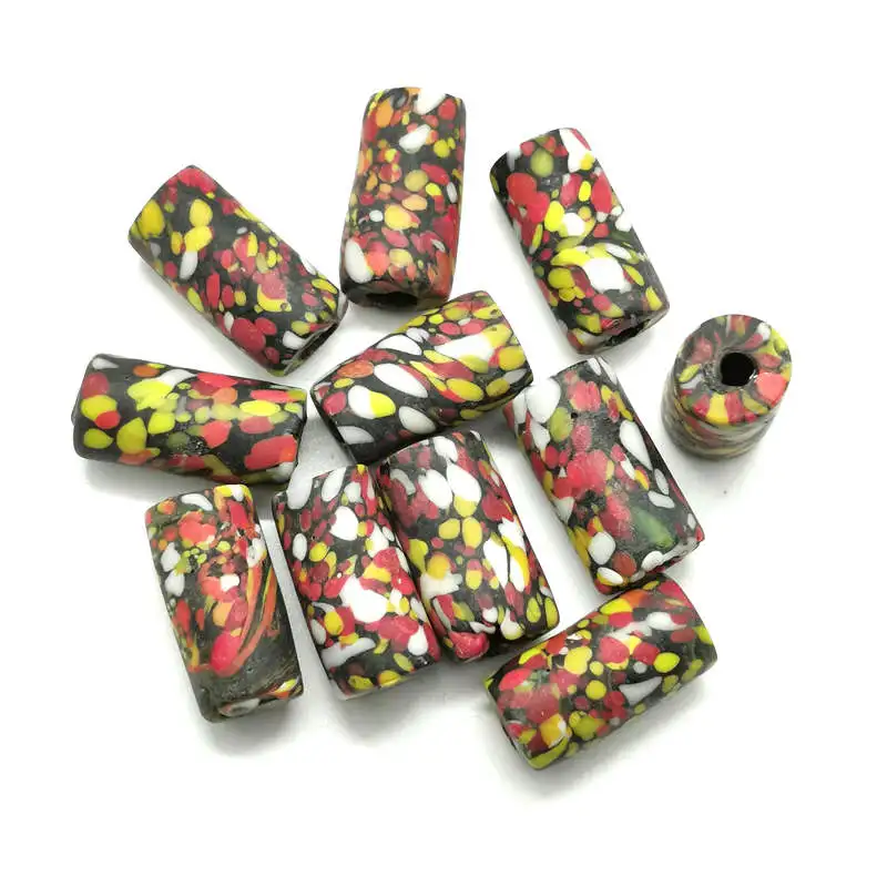 

10PCS Ancient Method Flowered Tube Glaze Beads Handmade Trade Lampwork Beads TSB0254